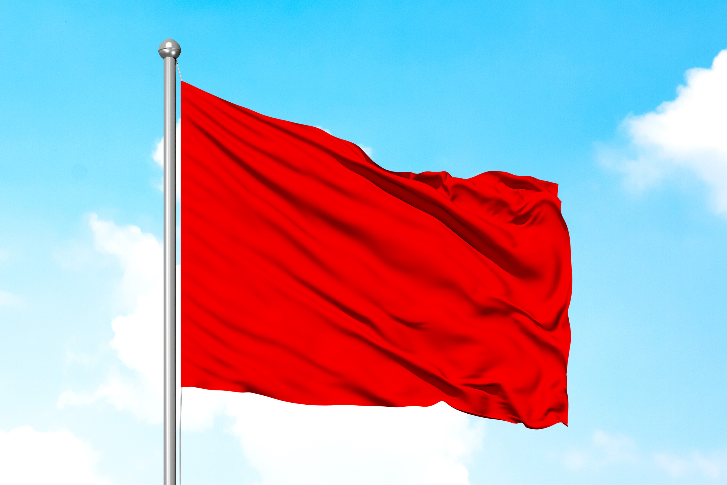 Red flag waving in the blue sky, 3d render, square image