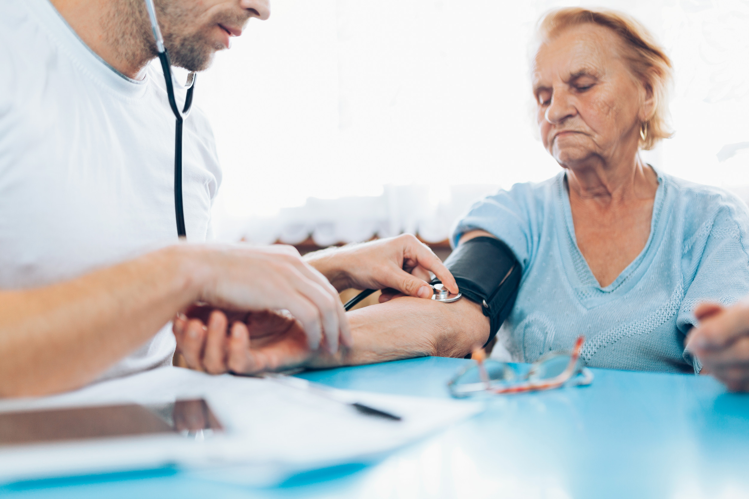 Senior woman during a medical exam with her practitioner