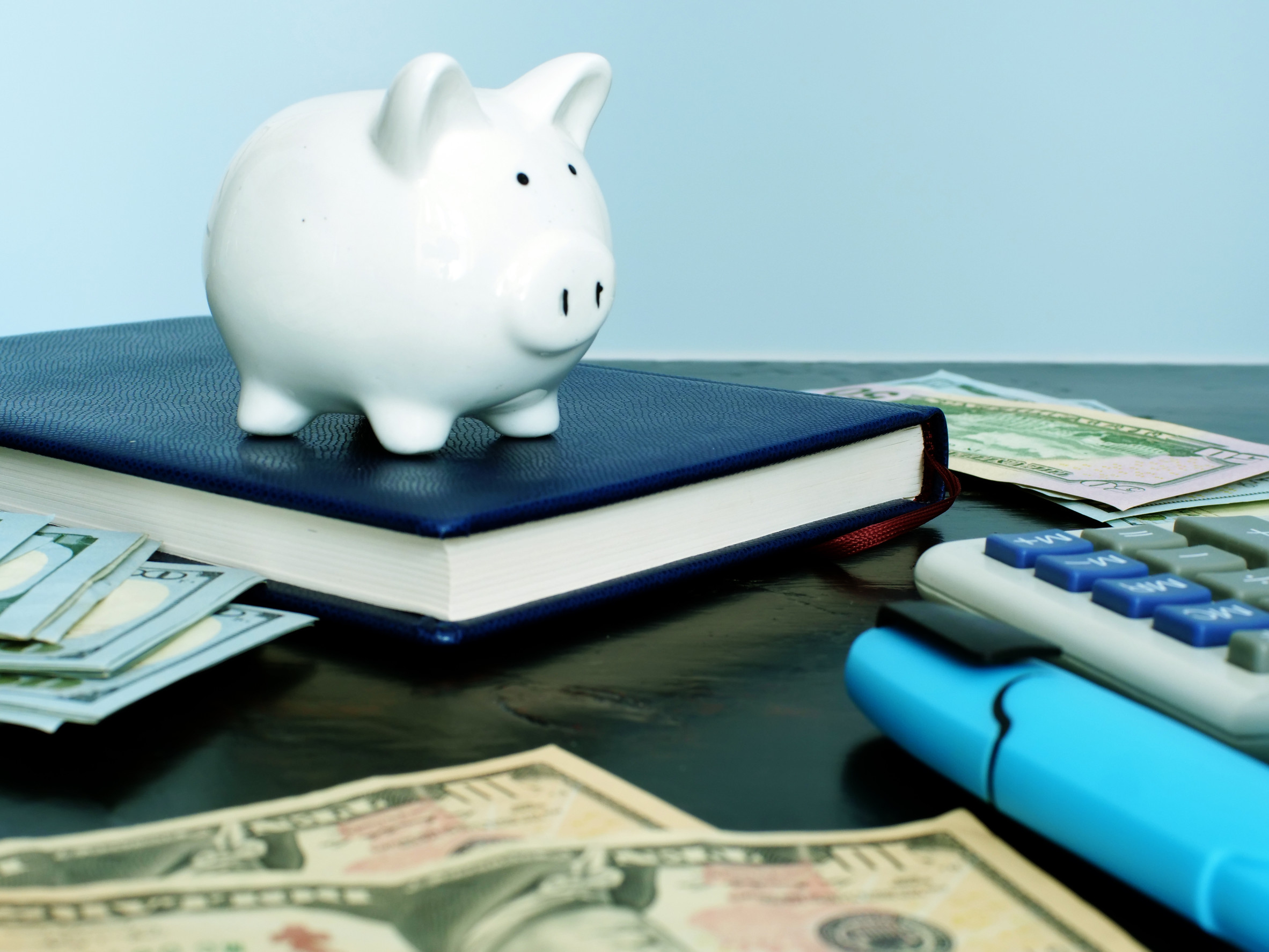 Piggy bank on books